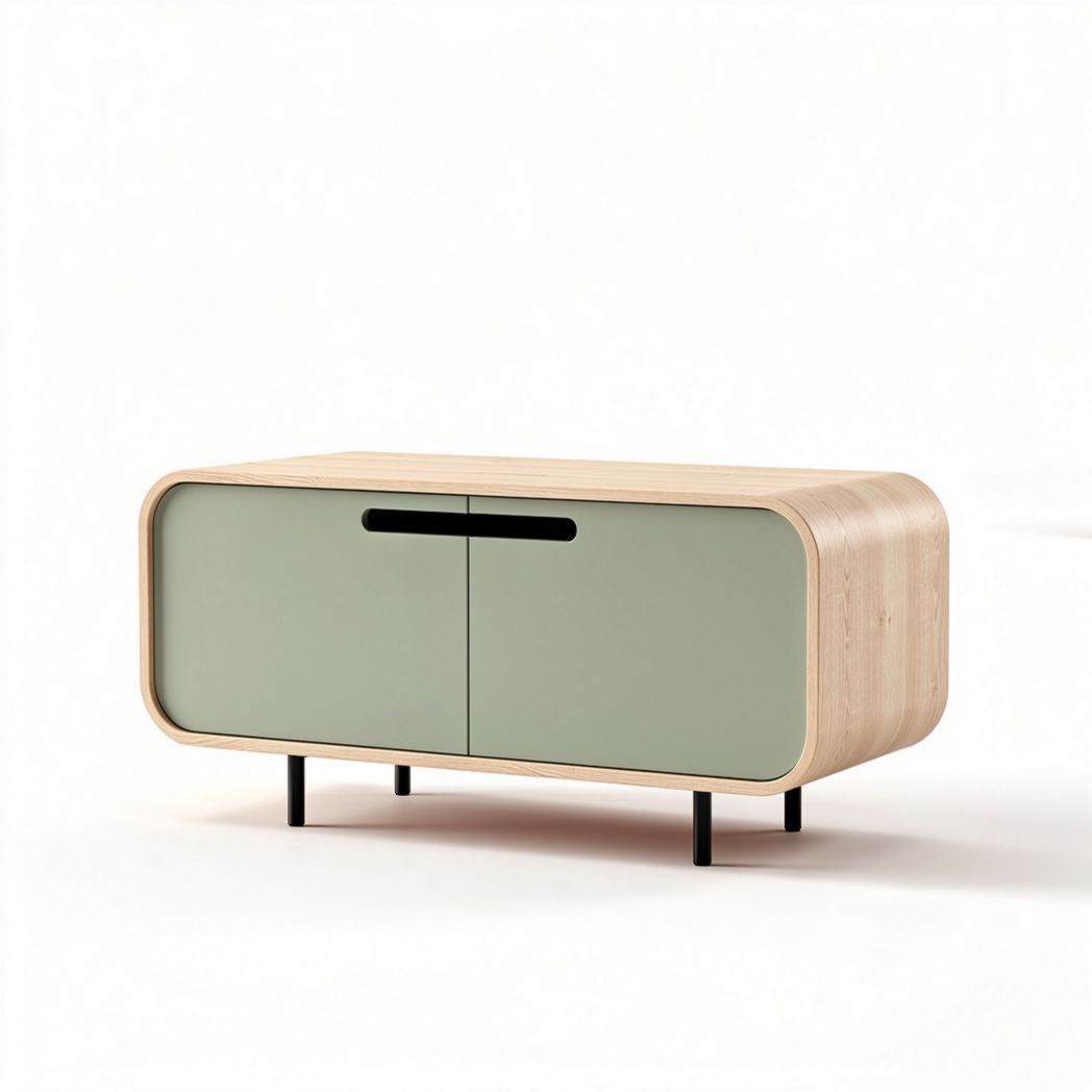 Wooden storage cabinet with green doors 120 x 50 x 45cm for living room