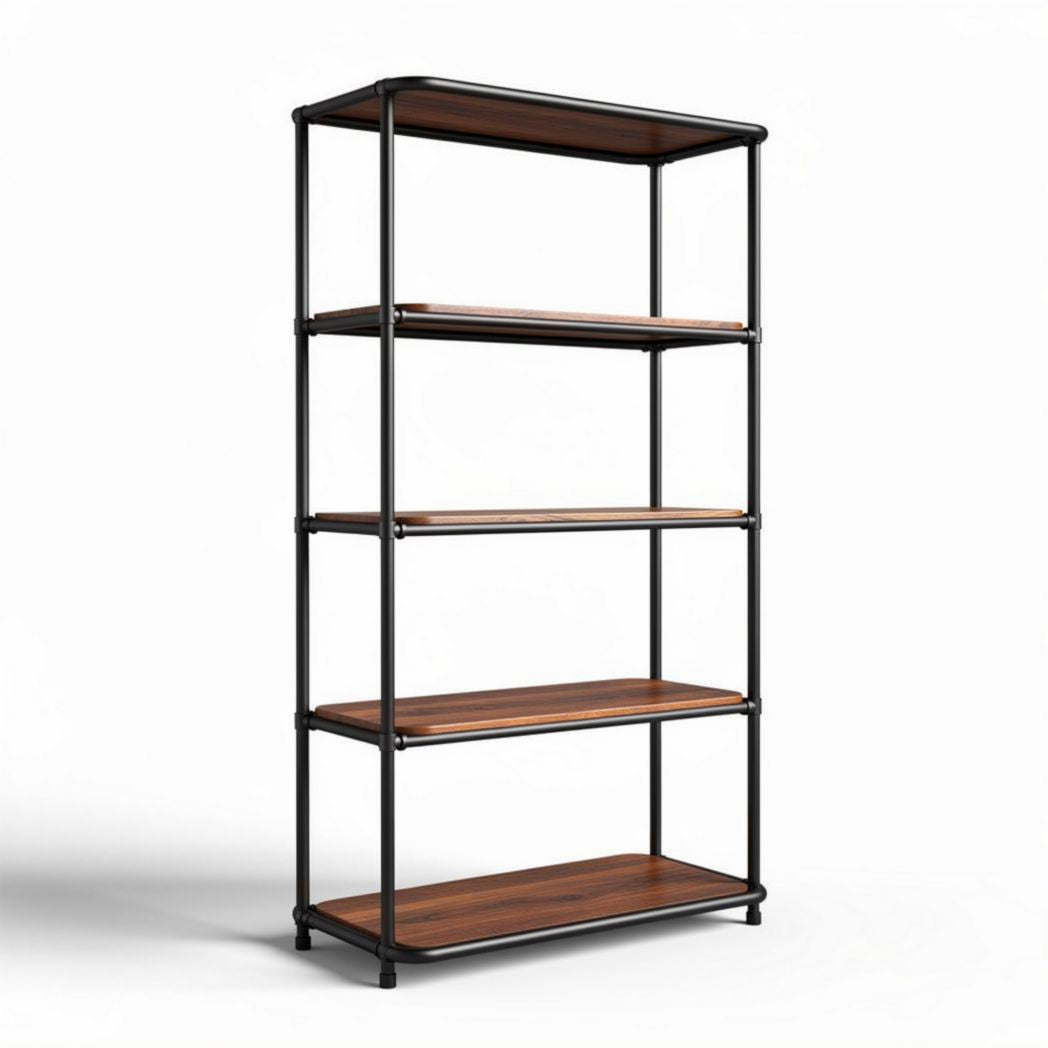 Wood and metal bookshelf with five shelves for storage 170 x 80 x 30cm
