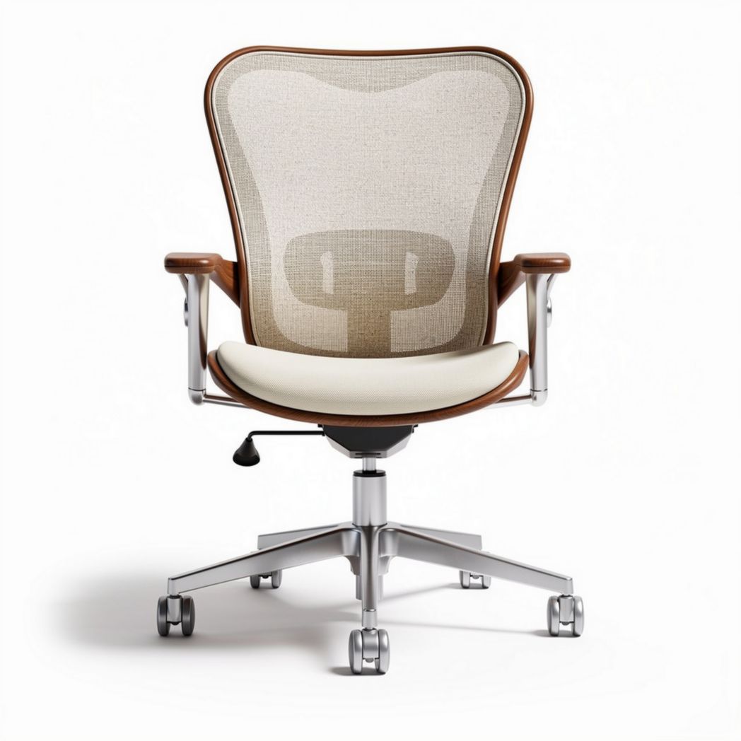 Ergonomic office chair with breathable mesh back and soft seat in cream color