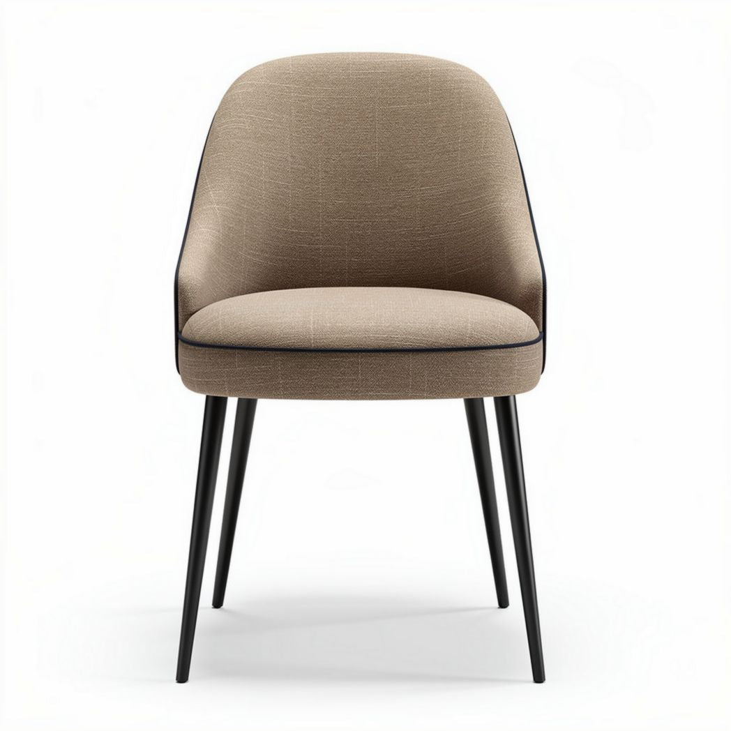 Fabric dining chair with black legs in beige color measures 45 x 55 x 85cm