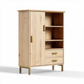 Wooden storage cabinet with two drawers and shelves 120 x 60 x 180cm natural finish