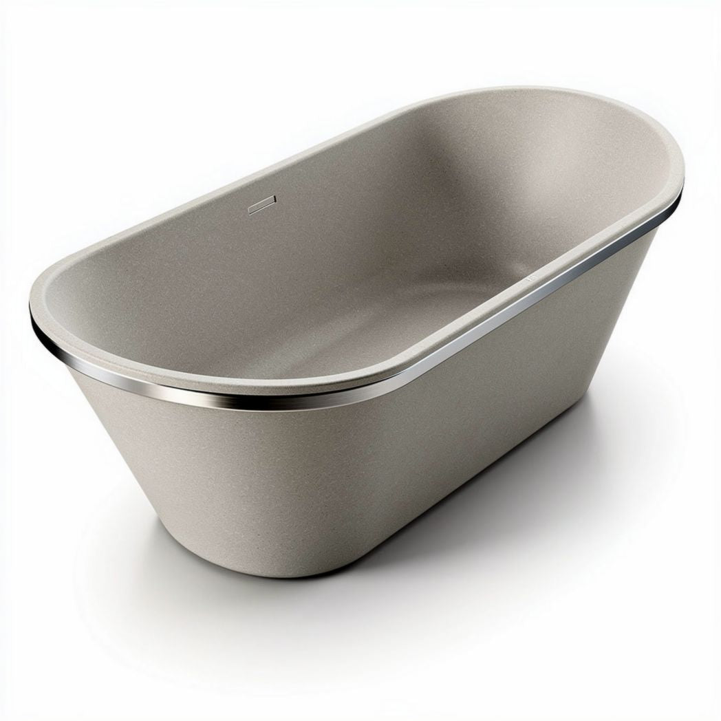 Stone resin freestanding bathtub with stainless steel trim 160 x 70 x 50cm