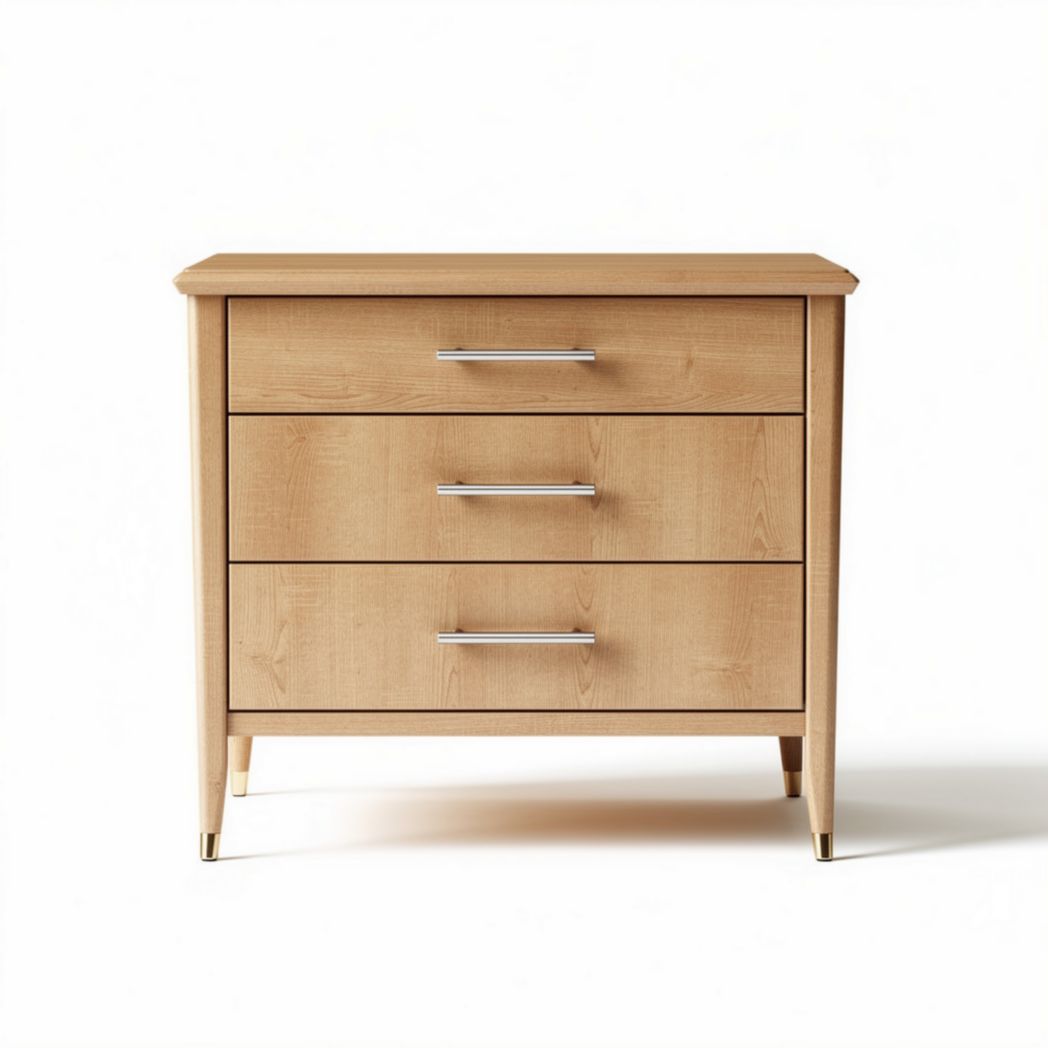 Wooden nightstand with three drawers in light oak finish 60 x 40 x 75cm