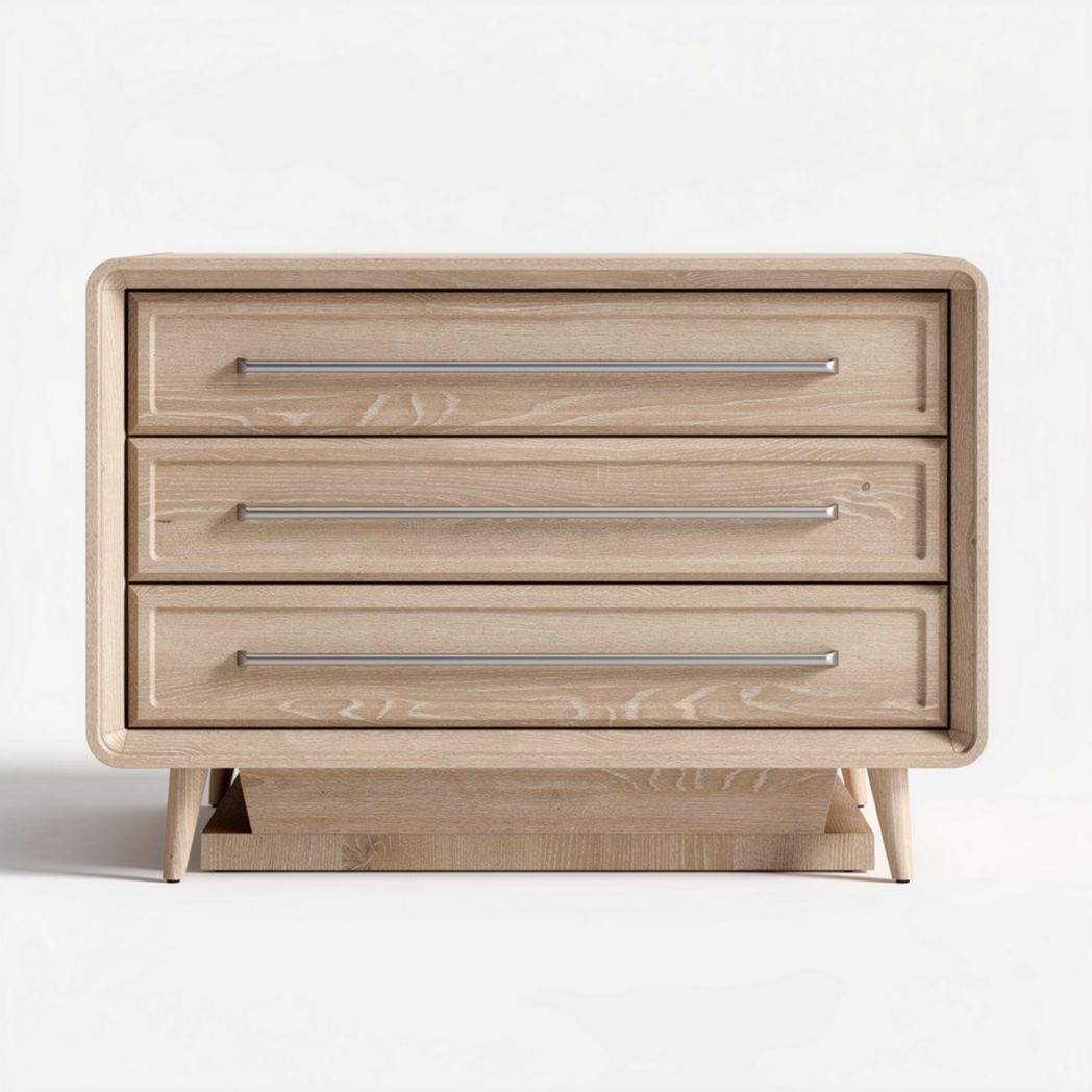 Wooden nightstand with three drawers in natural finish 80 x 45 x 60cm