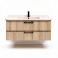 Wall-mounted bathroom vanity with two drawers in natural wood finish 80 x 50 x 40cm