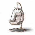 Hanging chair with metal frame and padded cushion in grey color