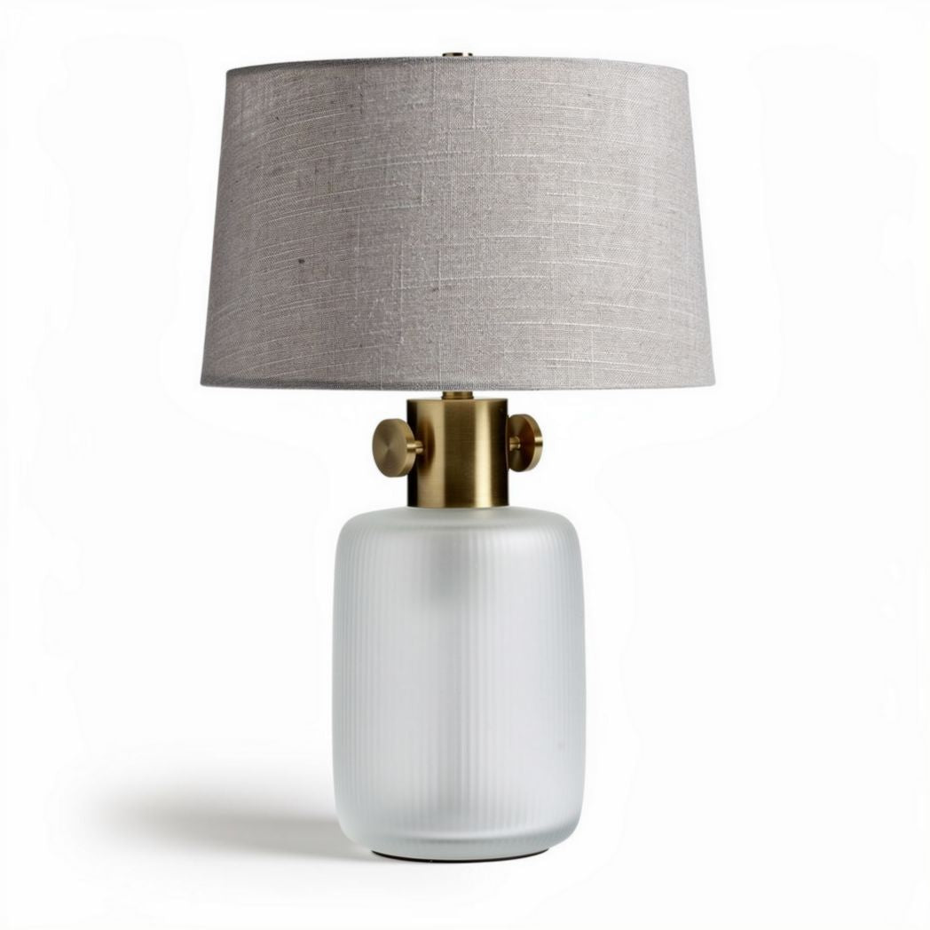 Glass table lamp with fabric shade and brass accents 30 x 20 x 50cm