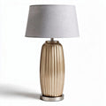 Table lamp with ribbed metal base and gray fabric shade 25 x 25 x 50cm