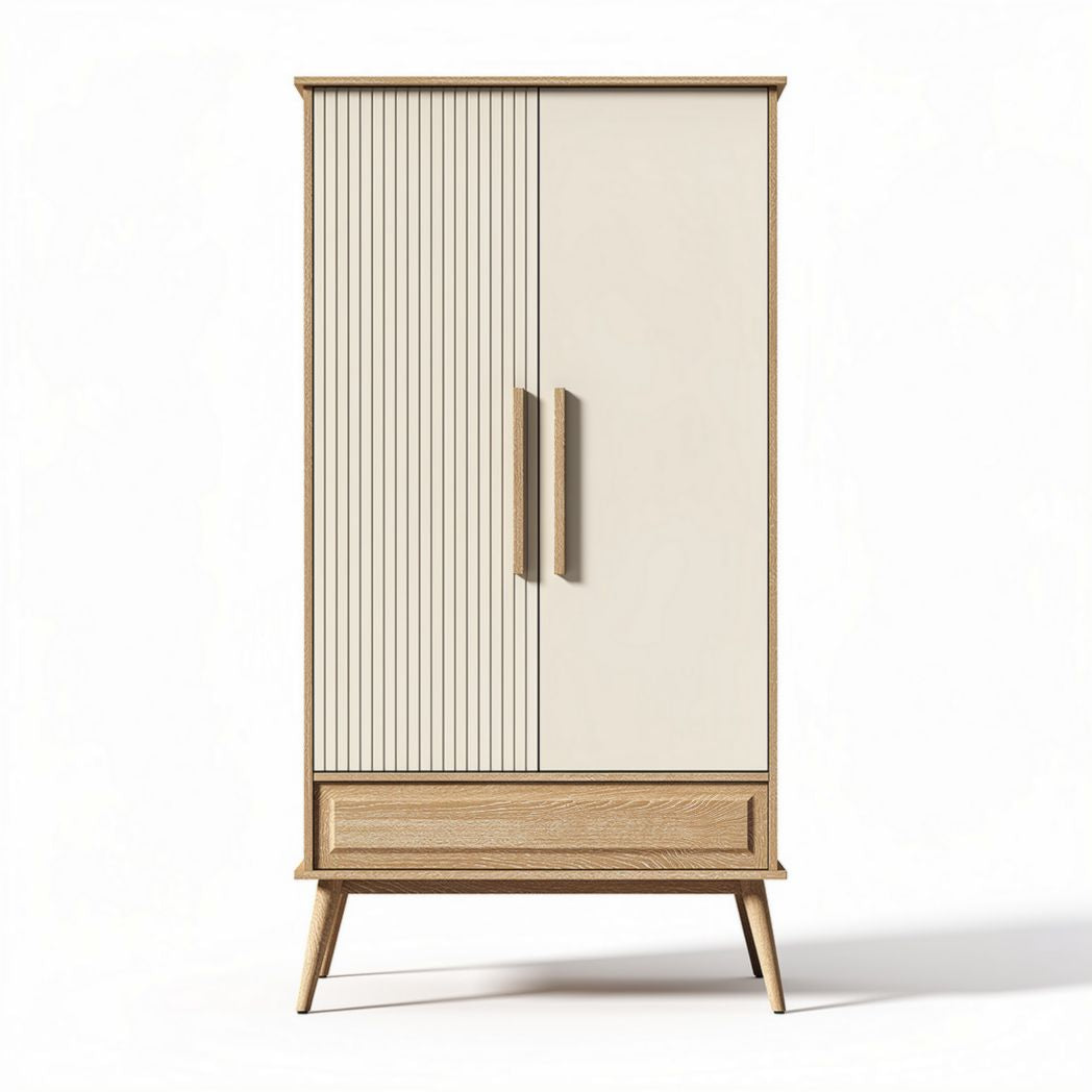 Wooden wardrobe with two-tone design and storage drawer 80 x 40 x 150cm