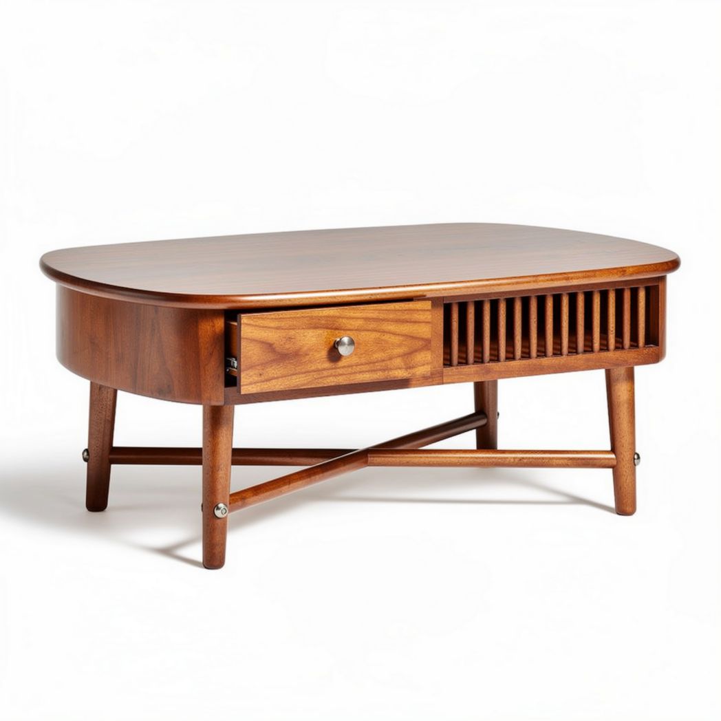 Wooden coffee table with storage drawer and mid-century modern design 100 x 60 x 45cm