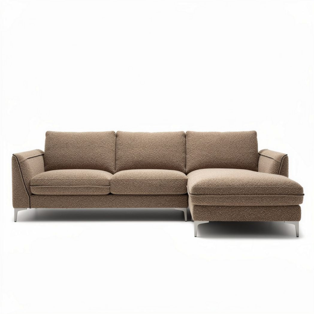 Sectional sofa in brown fabric with chaise lounge 220 x 90 x 85cm